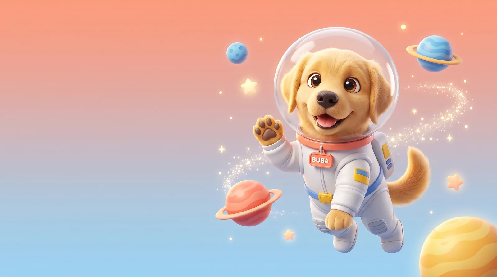 Buba, el Golden Retriever astronauta, flotando en el espacio
